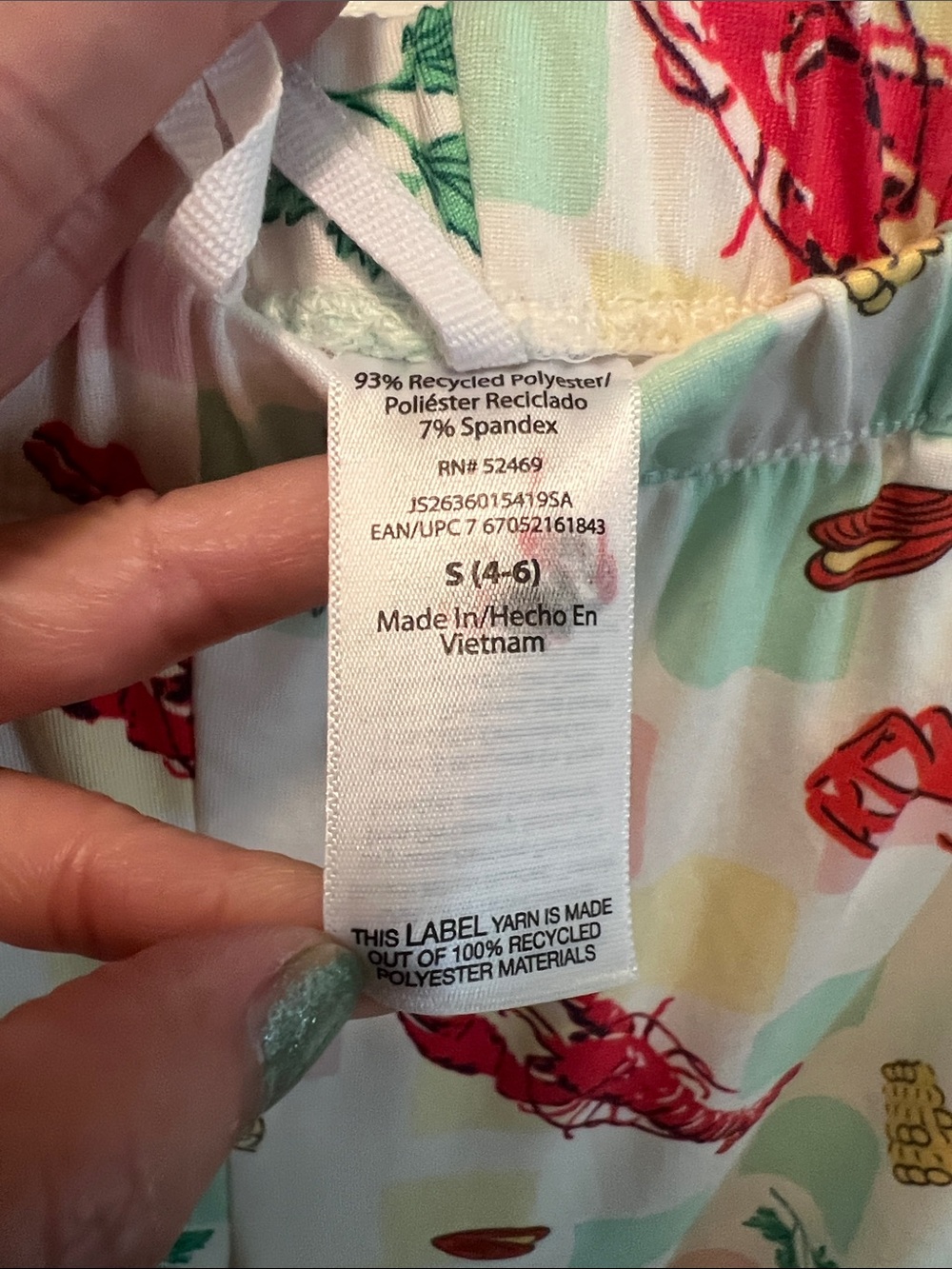 #2458** Pink/blue/yellow Pajama Pants with Red Lobster Print - Picture 3 of 17